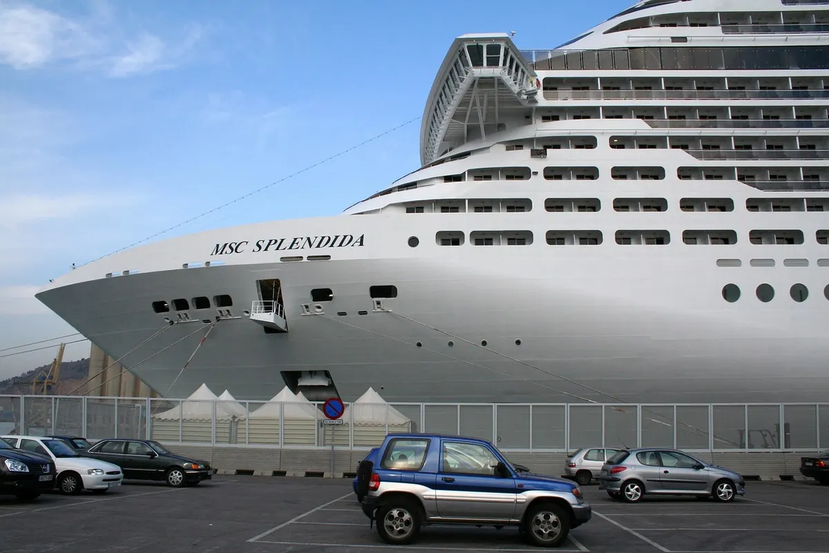 A cruise ship docked in Barcelona