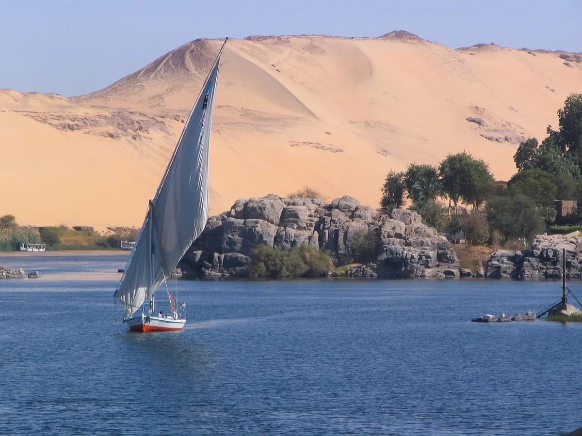 A felucca below the dunes near Elephantine Island