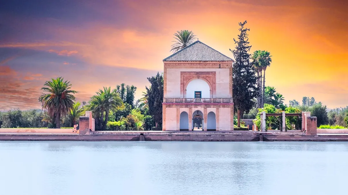 The Menara pavilion with the Atlas Mountains
