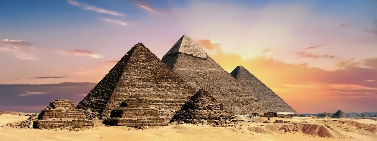 The Pyramids of Giza at sunset