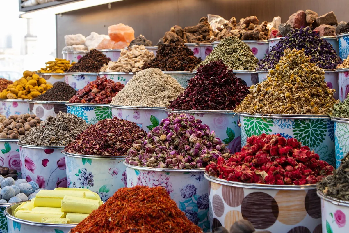 Spices and herbs for sale in a souk