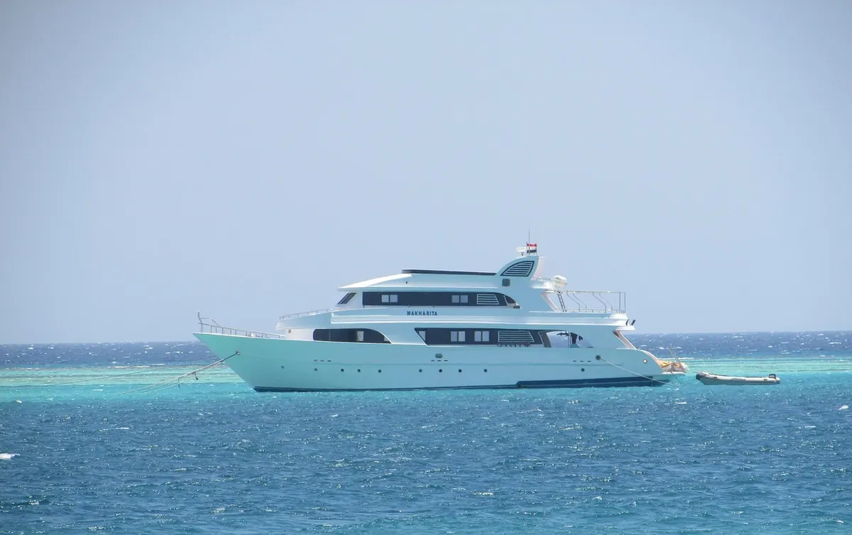 A yacht in turquoise water off Hurghada