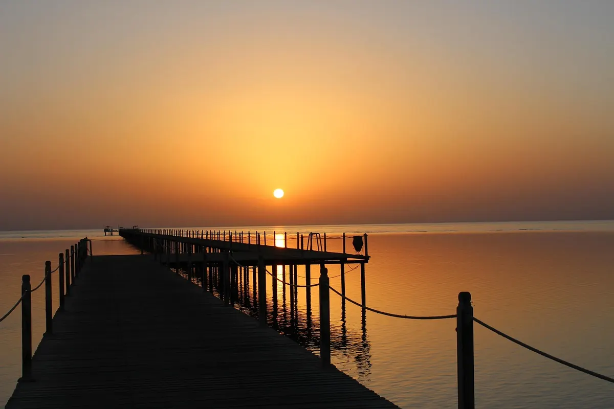 A jetty on the Red Sea at sunrise