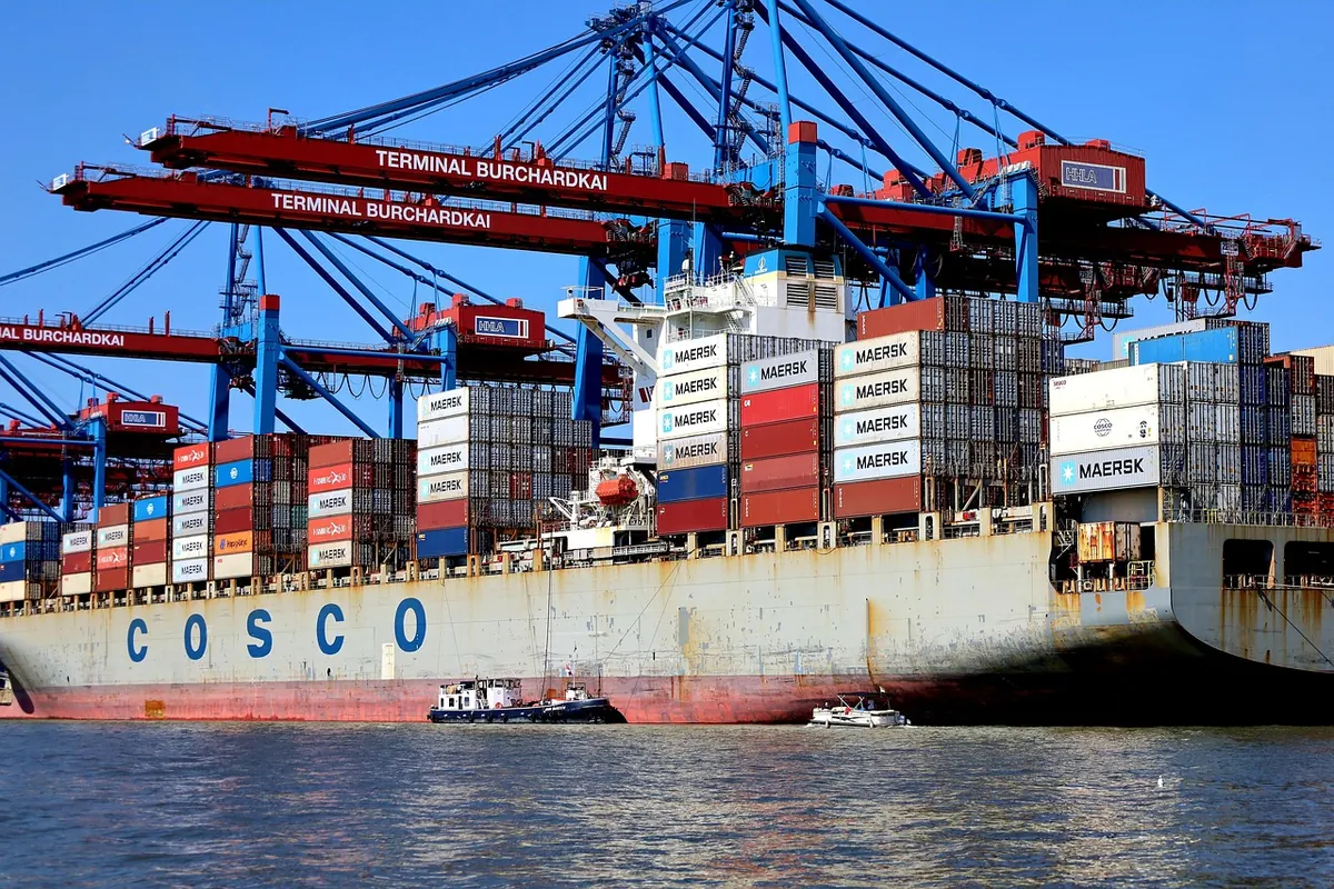 A container ship in the port of Hamburg