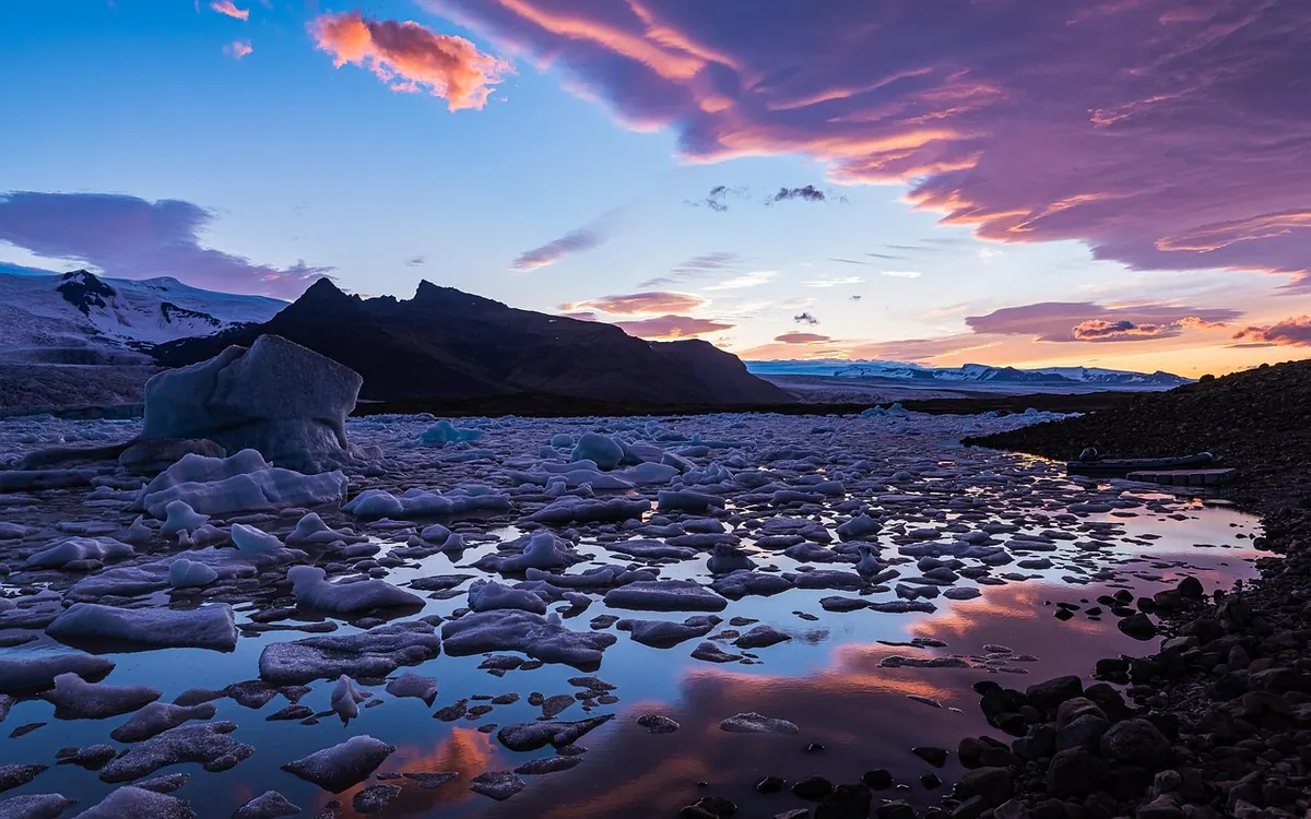 Icebergs in a glacier lagoon in Iceland