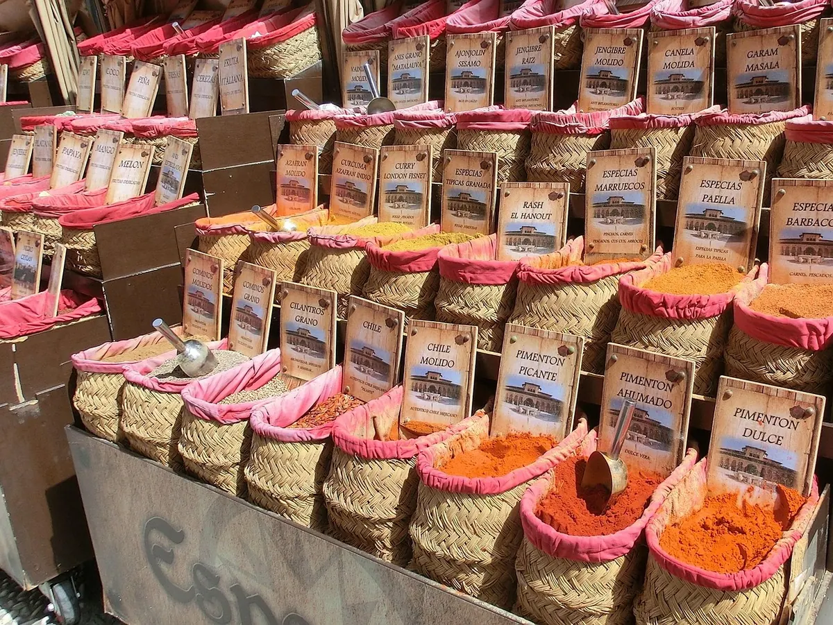 Spices for sale at a market in Granada