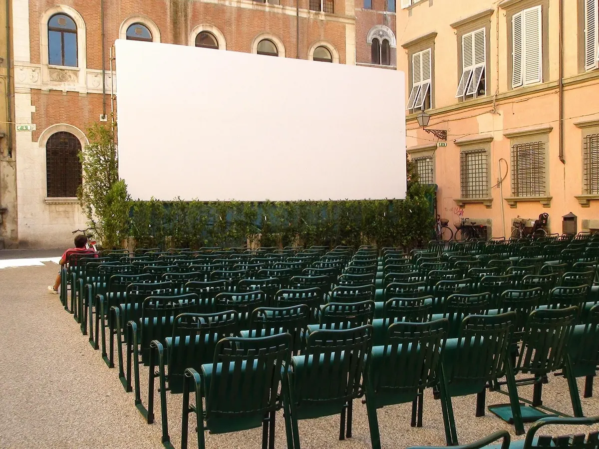 An open-air cinema in a courtyard