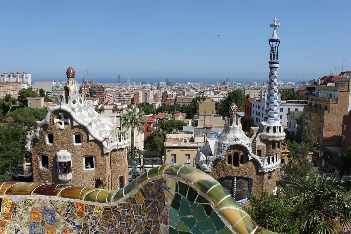 Park Güell's mosaic terrace and gatehouses