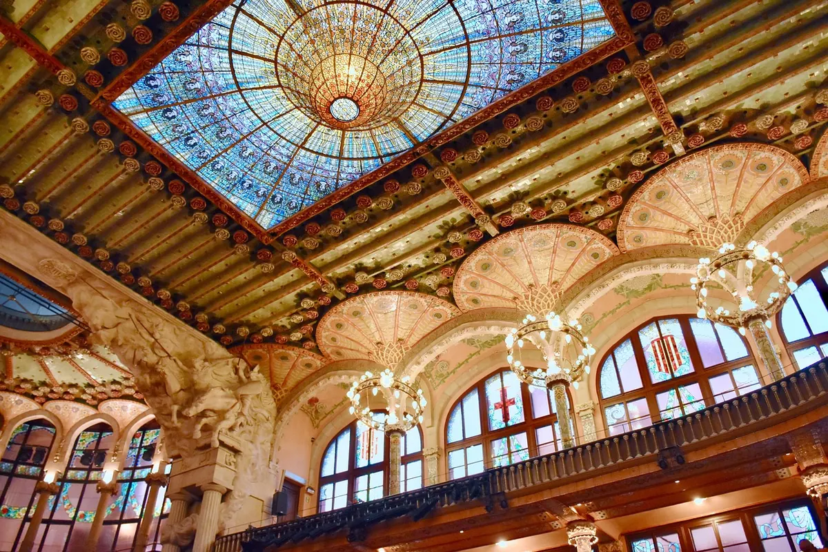 The stained-glass ceiling of the Palau de la Música Catalana