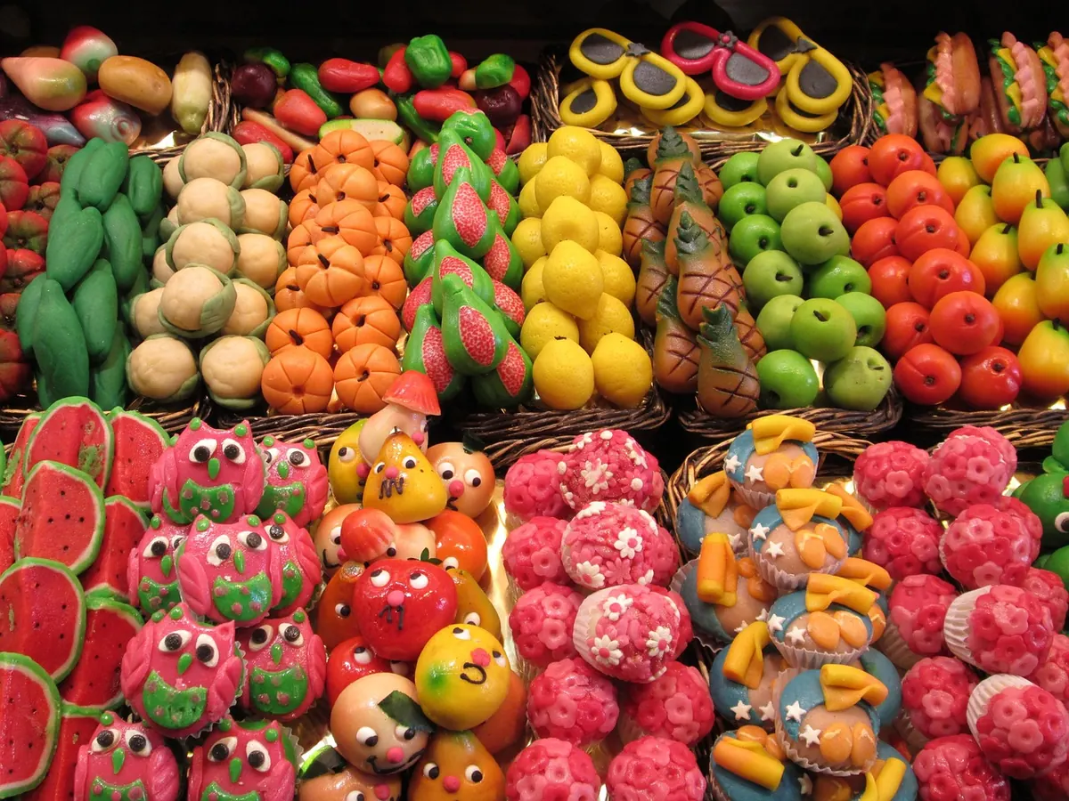 Sweets on a stall at La Boqueria market