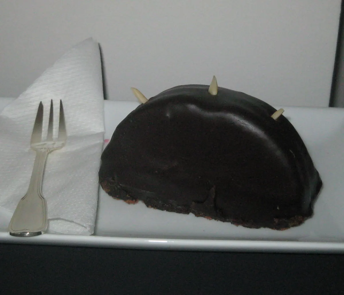 A Rehruecken chocolate cake baked in a ridged mould