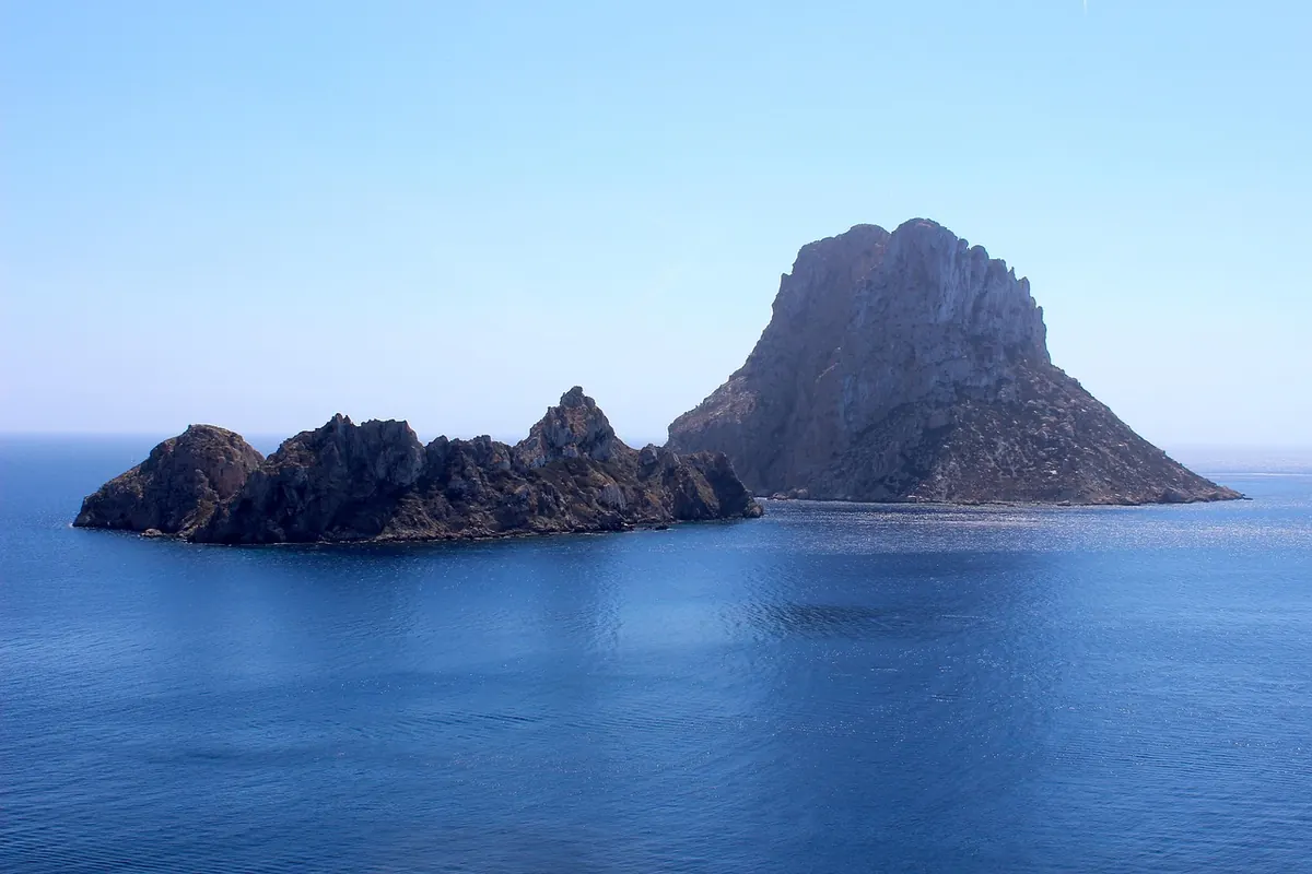 Es Vedrà rising from the sea off Ibiza