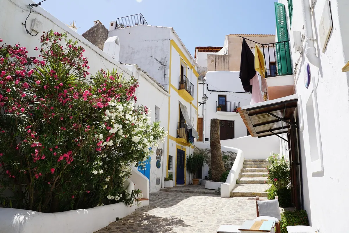 A whitewashed street in Ibiza