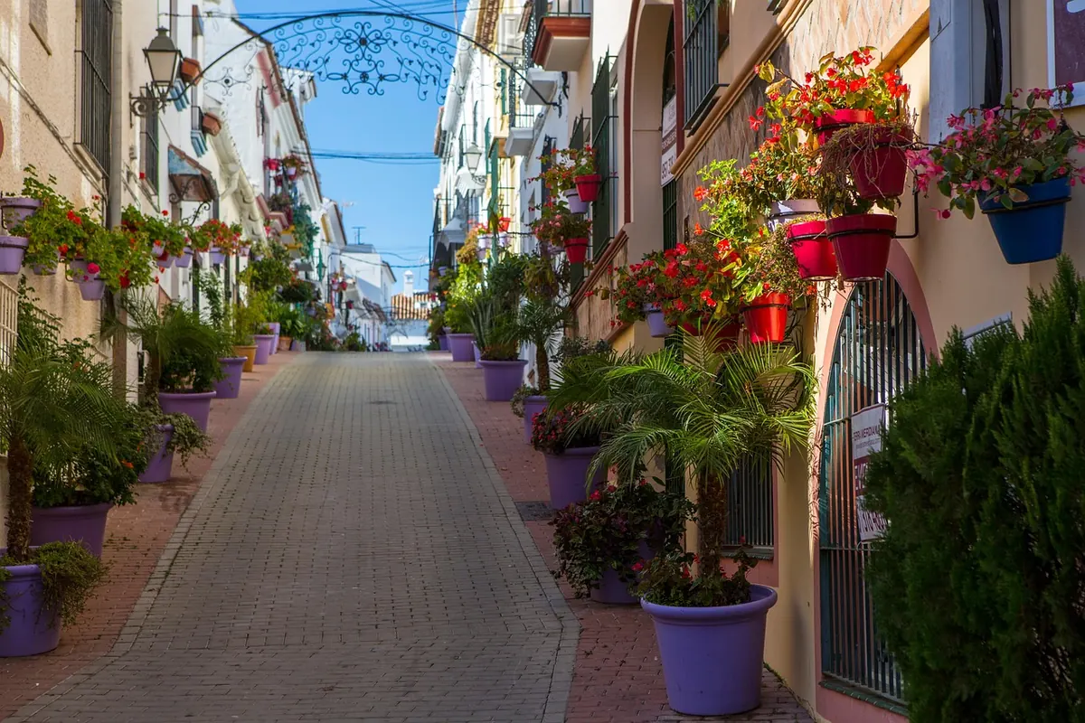A flower-lined street in Estepona's old town