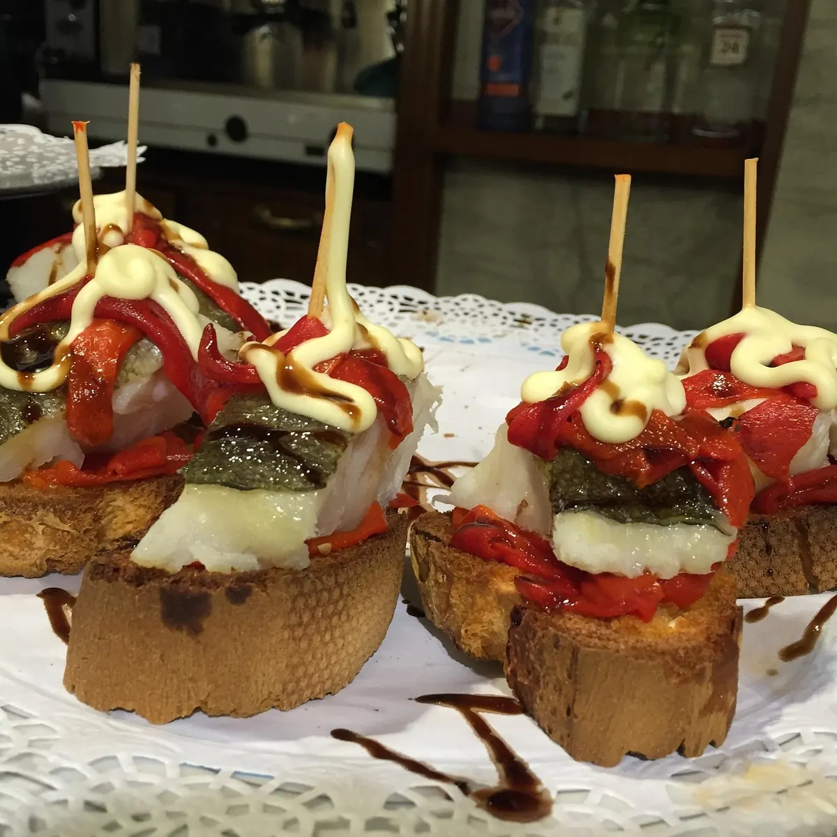 Pintxos on a bar counter