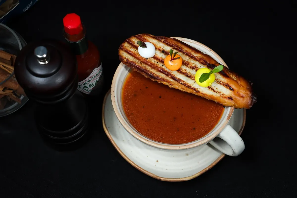 A bowl of cold Andalusian tomato soup