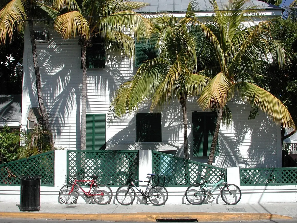 Historic wooden houses and bicycles in Key West