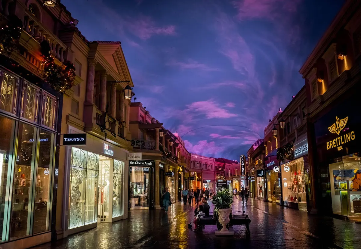 Shops under the painted sky at Caesars Palace