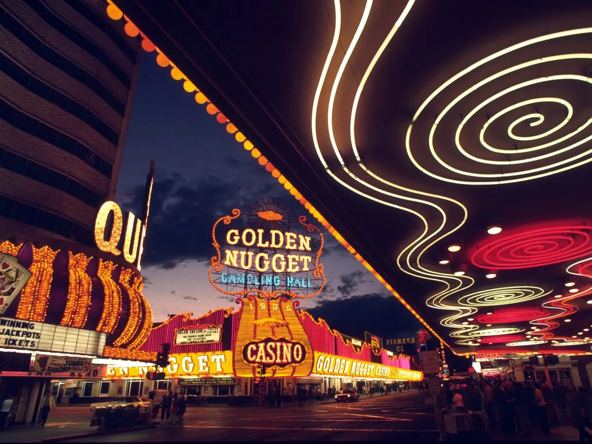 Neon casino signs on Fremont Street in Downtown Las Vegas