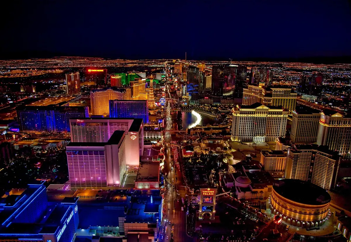 The Las Vegas Strip from the air at night
