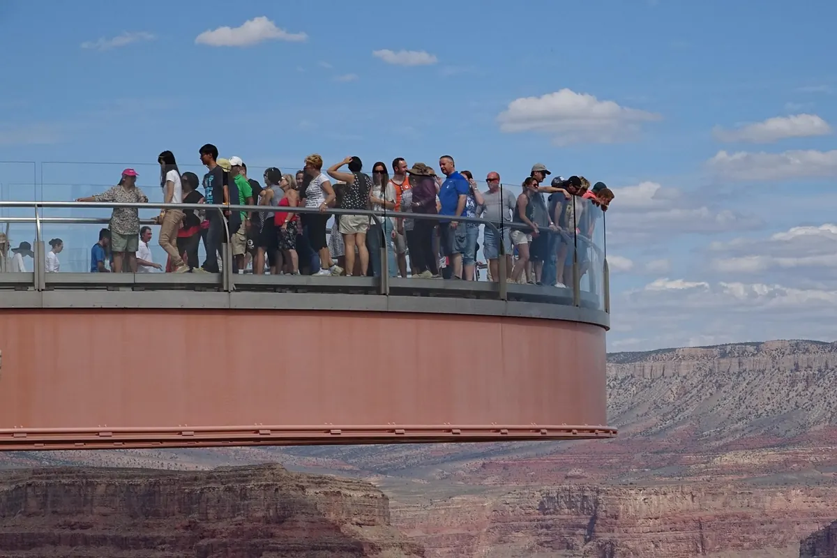 Visitors on the glass Skywalk at Grand Canyon West