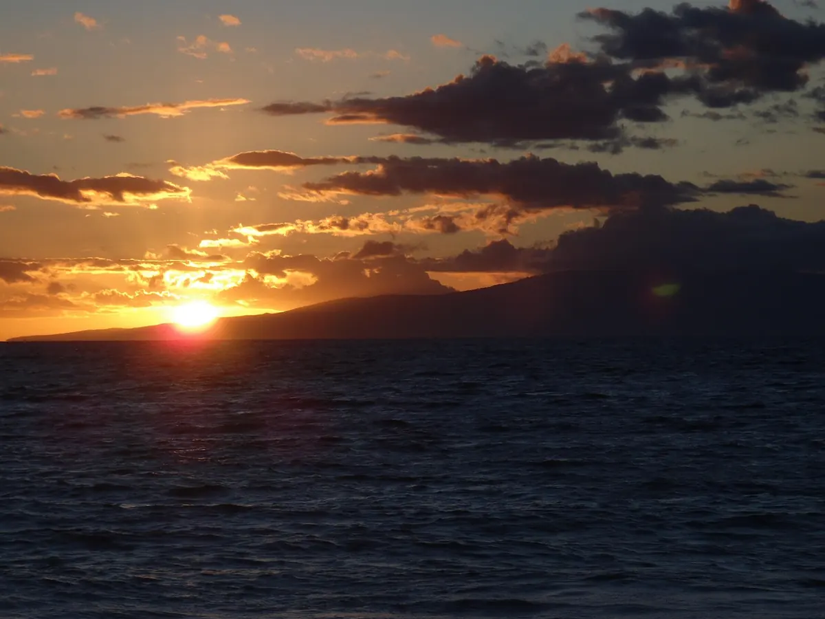 Sunset over the ocean off Lanai, Hawaii