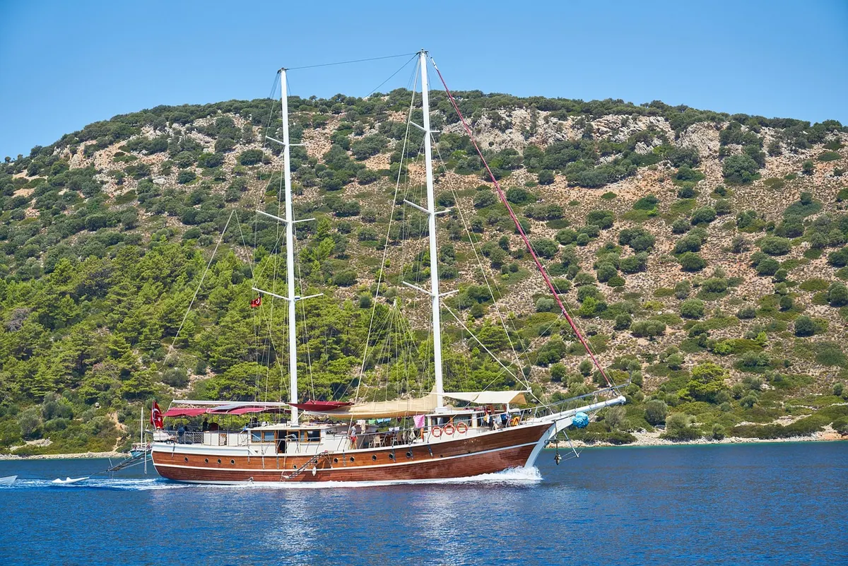 A gulet sailing off the Turkish coast