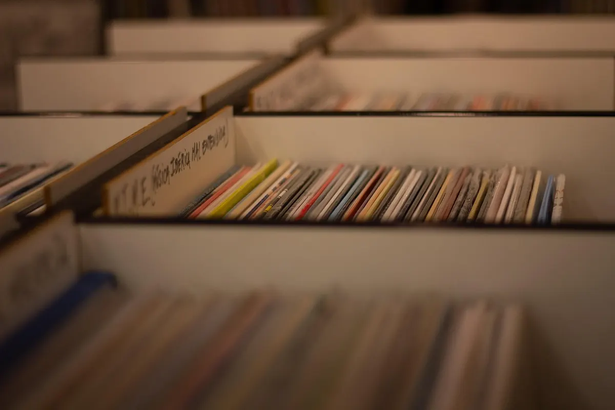 Vinyl records in a record shop