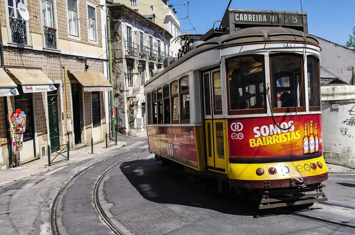 A tram in Alfama, Lisbon