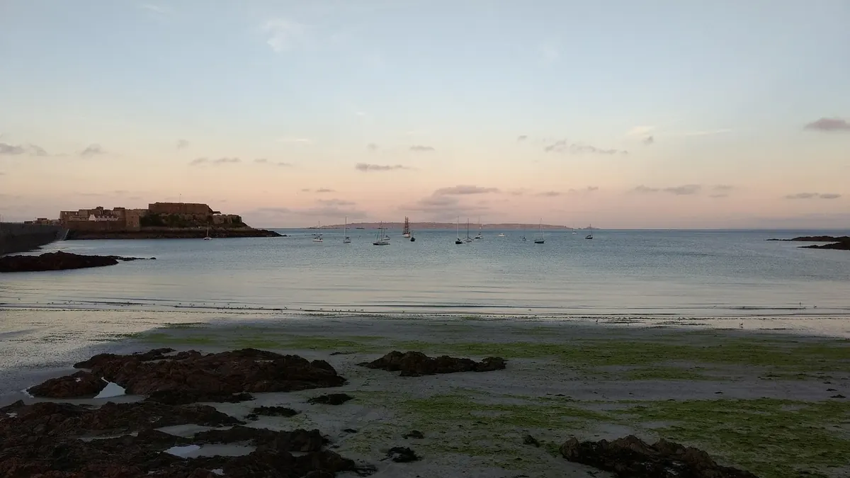 Guernsey's coast at dusk