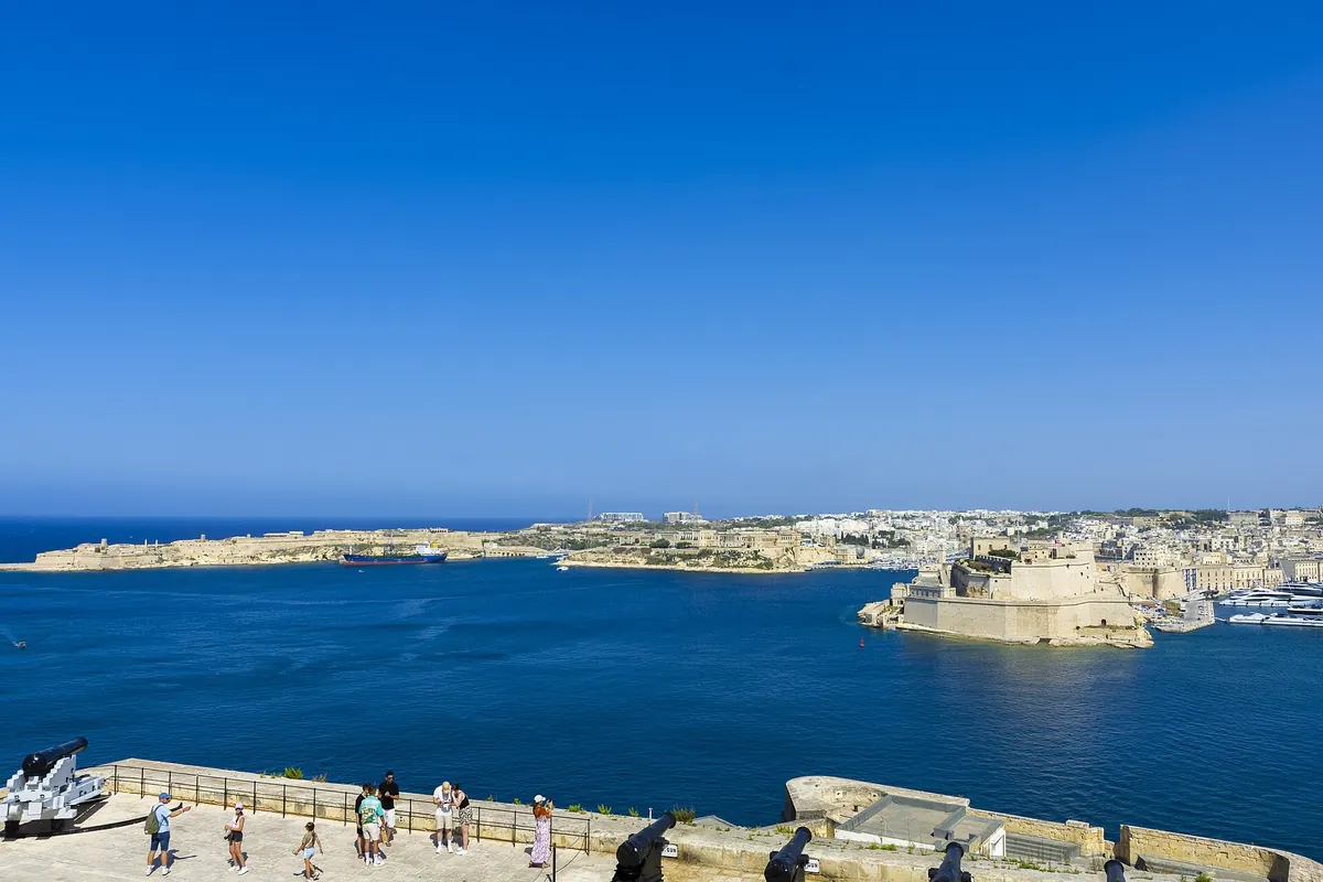 View across the Grand Harbour from Valletta's Upper Barrakka Gardens