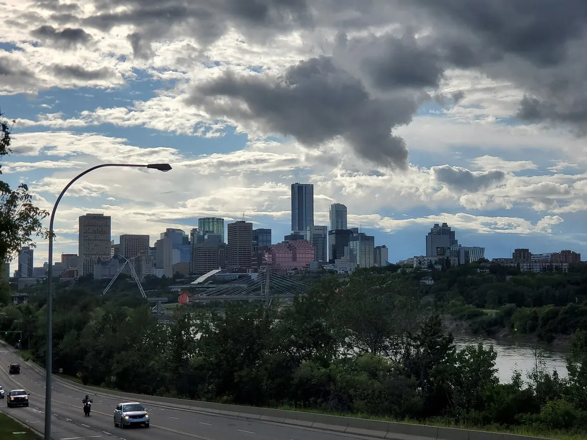 Edmonton's skyline above the North Saskatchewan River Valley