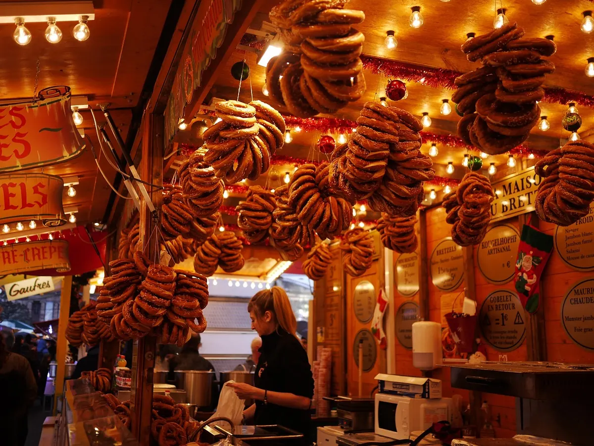 A pretzel stall at the Strasbourg Christmas market