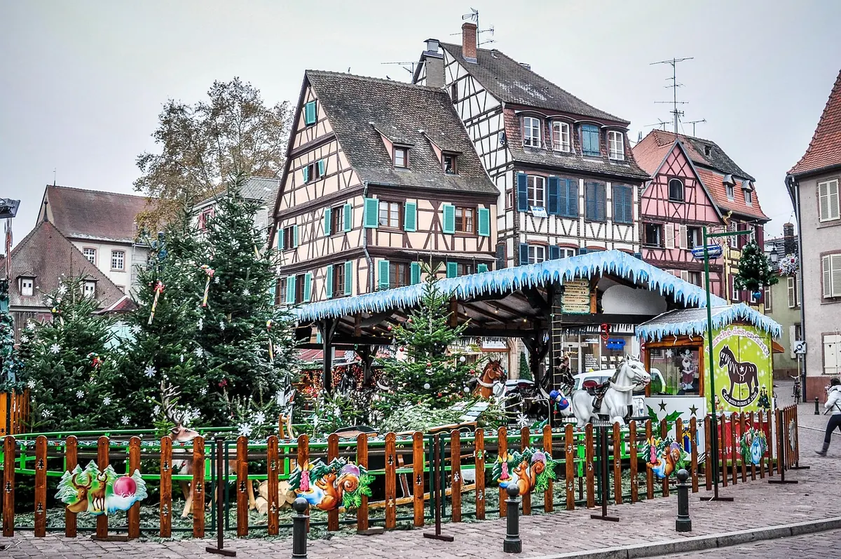 Colmar's half-timbered houses at Christmas