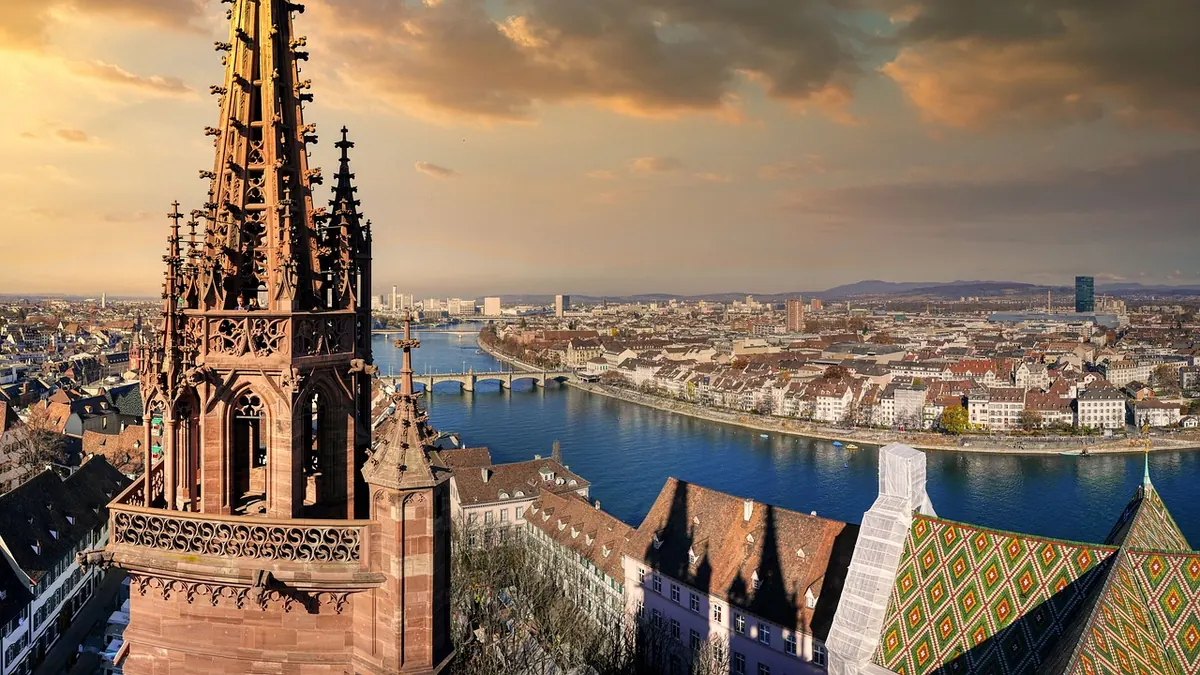 Basel's old town and the Rhine seen from the Minster