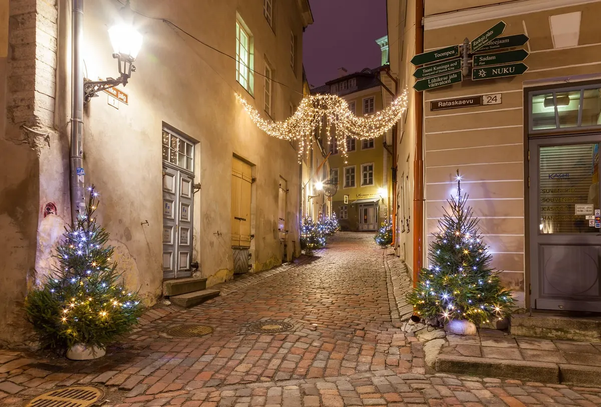 Christmas lights in a lane of Tallinn's old town