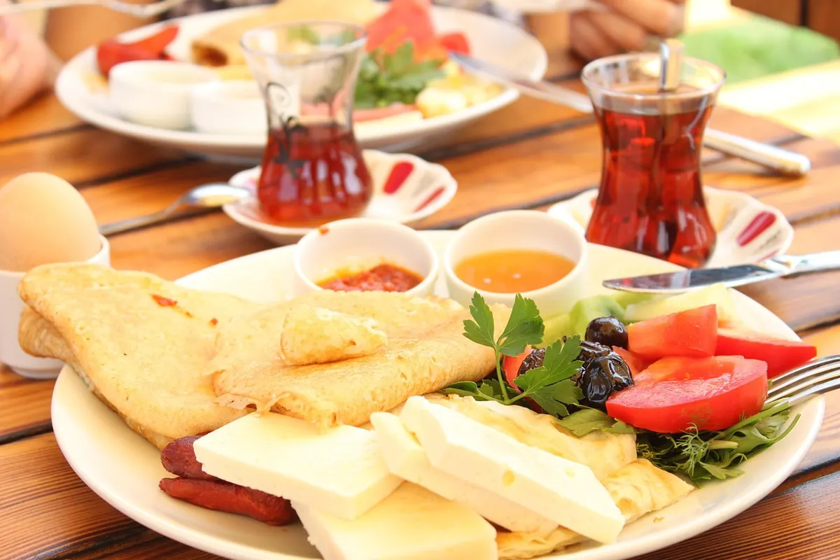A Turkish breakfast with tea