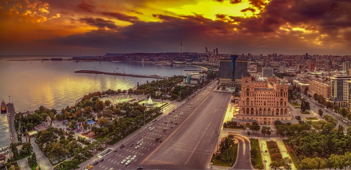 Panorama of Baku at sunset