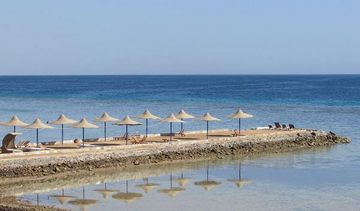 Sunshades on a jetty by the Red Sea