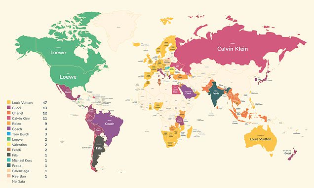 World map reveals the world's favourite fashion brands
