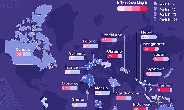 The 20 big countries that people struggle the most to locate on a map
