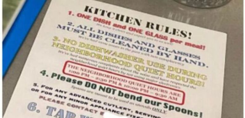 AirBnb guests aghast to find list of strict kitchen ‘rules’